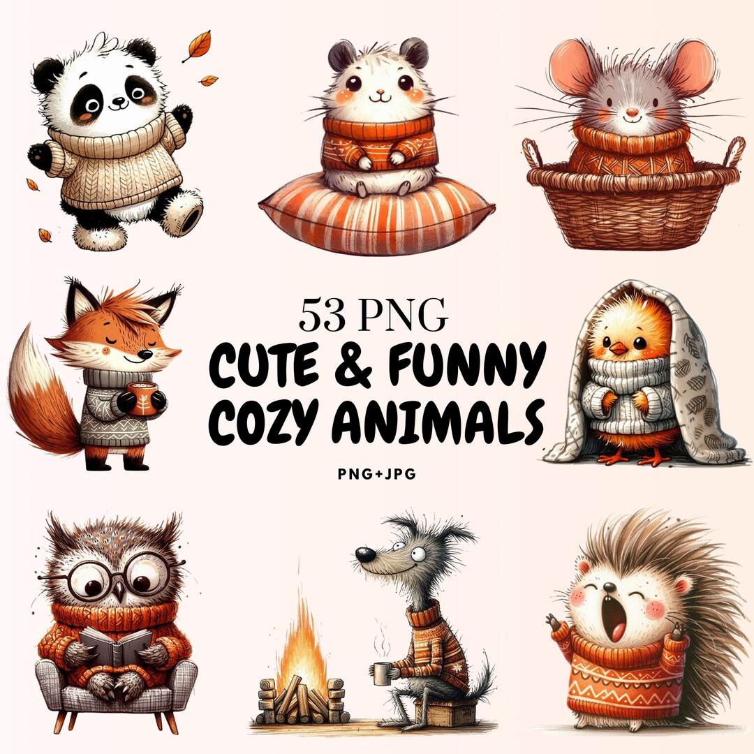 Watercolor Cozy Animal Clipart | PNG & SVG Bundle (digital Download) - Etsy