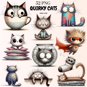 Watercolor Cat Clipart PNGs: Whimsical Kitten Stickers (Digital Download)
