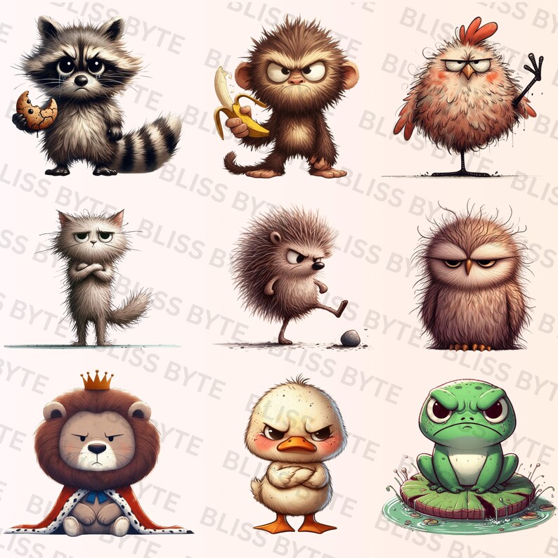 Watercolor Grumpy Animal Clipart Bundle: 58 PNG & SVG Files - Etsy Hong ...