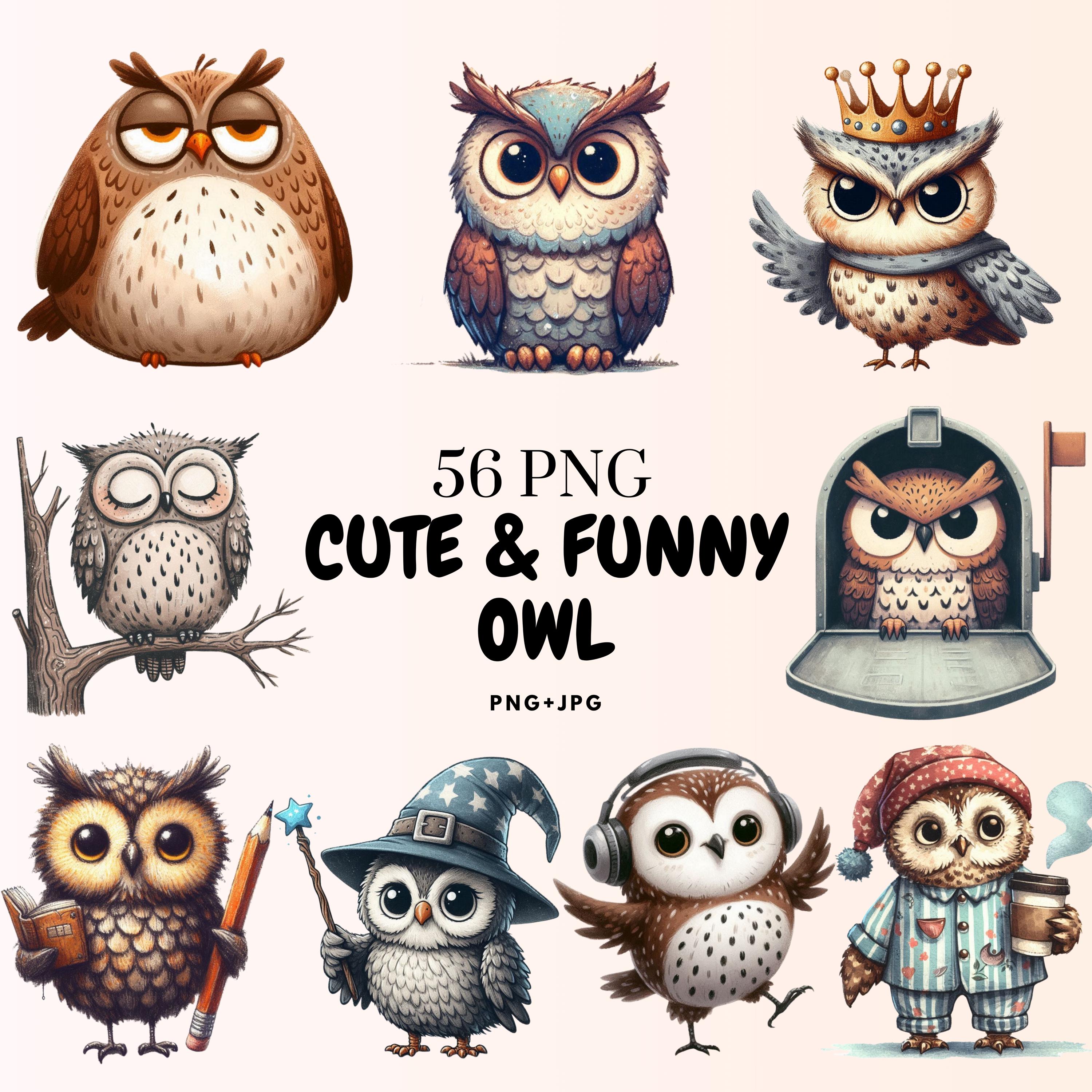 Watercolor Owl Clipart: 56 Quirky PNGs for Stickers & Decor (Digital Download)