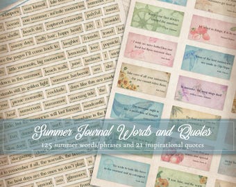 Printable Summer Words & Quotes for Junk Journals, Vintage Ephemera, Word Strips, Digital Scrapbook Collage Kit
