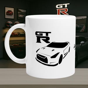Nissan Skyline GT-R Ceramic Mug – Black Logo Print Cup For JDM Fans