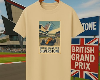 Camiseta do Grande Prêmio da Grã-Bretanha: Camiseta com o pôster da F1 Racing de Silverstone para fãs de automobilismo