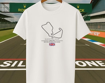 Camiseta do Circuito de Silverstone: Camiseta com o layout da pista do Grande Prêmio da Grã-Bretanha para fãs de automobilismo