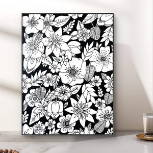 Black and white botanical digital download watercolour