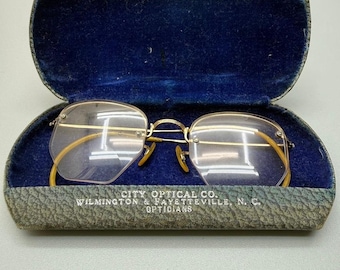 Vintage Gold Filled Wire Frame Bifocal Glasses with Case Signed