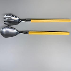Servidores de ensalada de baquelita vintage Chase USA, estilo art déco, tono plateado, firmados y probados.