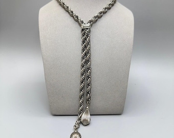 Vintage Bolero Lariat Slider Necklace 30" Silver Tone Rope Chain Chunky Boho