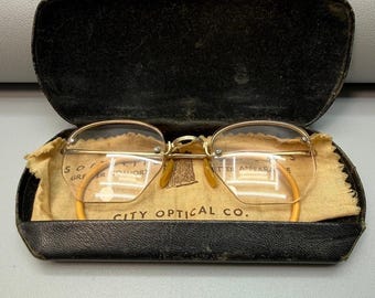 Vintage Gold Filled Wire Frame Bifocal Glasses with Case and Cloth Signed