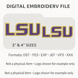 LSU Embroidery Design Digital Download | 3&quot; & 4&quot; Sizes | Machine Embroidery ALL FILES