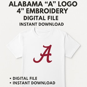 Alabama A Logo Embroidery Design: College Spirit, PES DST JEF Exp Vp3 Formats (Digital Download)