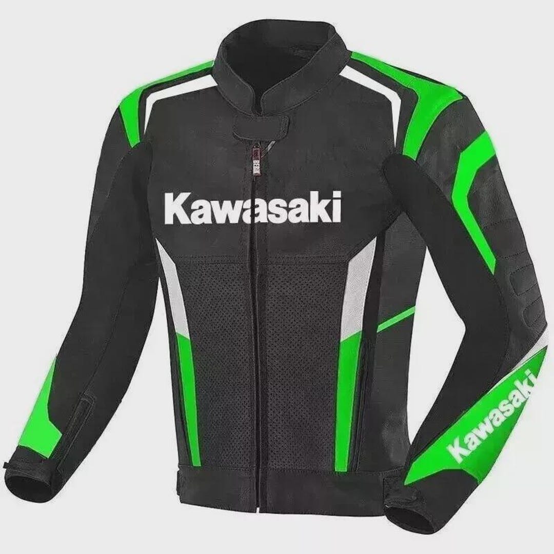Handmade Kawasaki Motorbike Leather Jacket – Men’s Racing Style ...