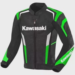Blouson moto en cuir Kawasaki fait main - Blouson moto de style course pour homme au design emblématique vert et noir
