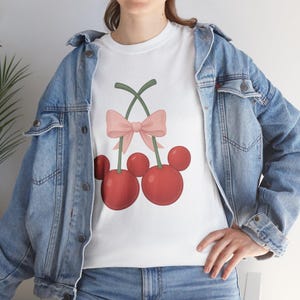 Cherry mouse shirt, Cherry mickey bow, Disney cherry pink, Disney cherry shirt, Disneyland cherries, Cherries mickey