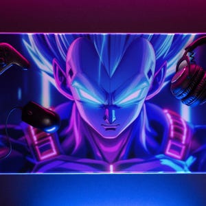 Gaming Mouse Pad, Neon Vegeta with Led Night, Gamer Gift, Anime Mousepad, Dragon Ball Z, Custom Desk Mat, RGB Desk Accessories