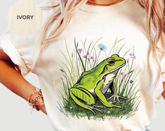 Cottagecore Frosch-Shirt, botanisches Frosch-T-Stück, Naturästhetik-Shirt, Frosch-Liebhaber-Geschenk, Gartentier-Grafik-T-Stück