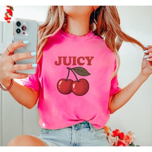 JUICY Cherry T-Shirt | Unisex Garment-Dyed Tee | Summer Vibes, Trendy Apparel, Gift Idea, Casual Wear, Fruit Lover&#39;s Shirt