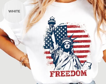 Camiseta de la Estatua de la Libertad, Camiseta patriótica de EE. UU., Camiseta con estampado de la bandera estadounidense, Camiseta del 4 de julio, Camiseta del Día de la Independencia, Camiseta del orgullo estadounidense