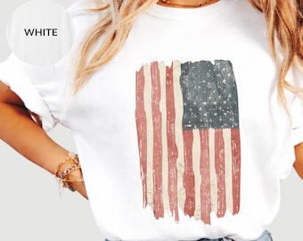 Vintage American Flag Shirt, Distressed USA Flag Tee, Patriotic T Shirt, 4th of July Shirt, Retro USA Tee, Independence Day Top