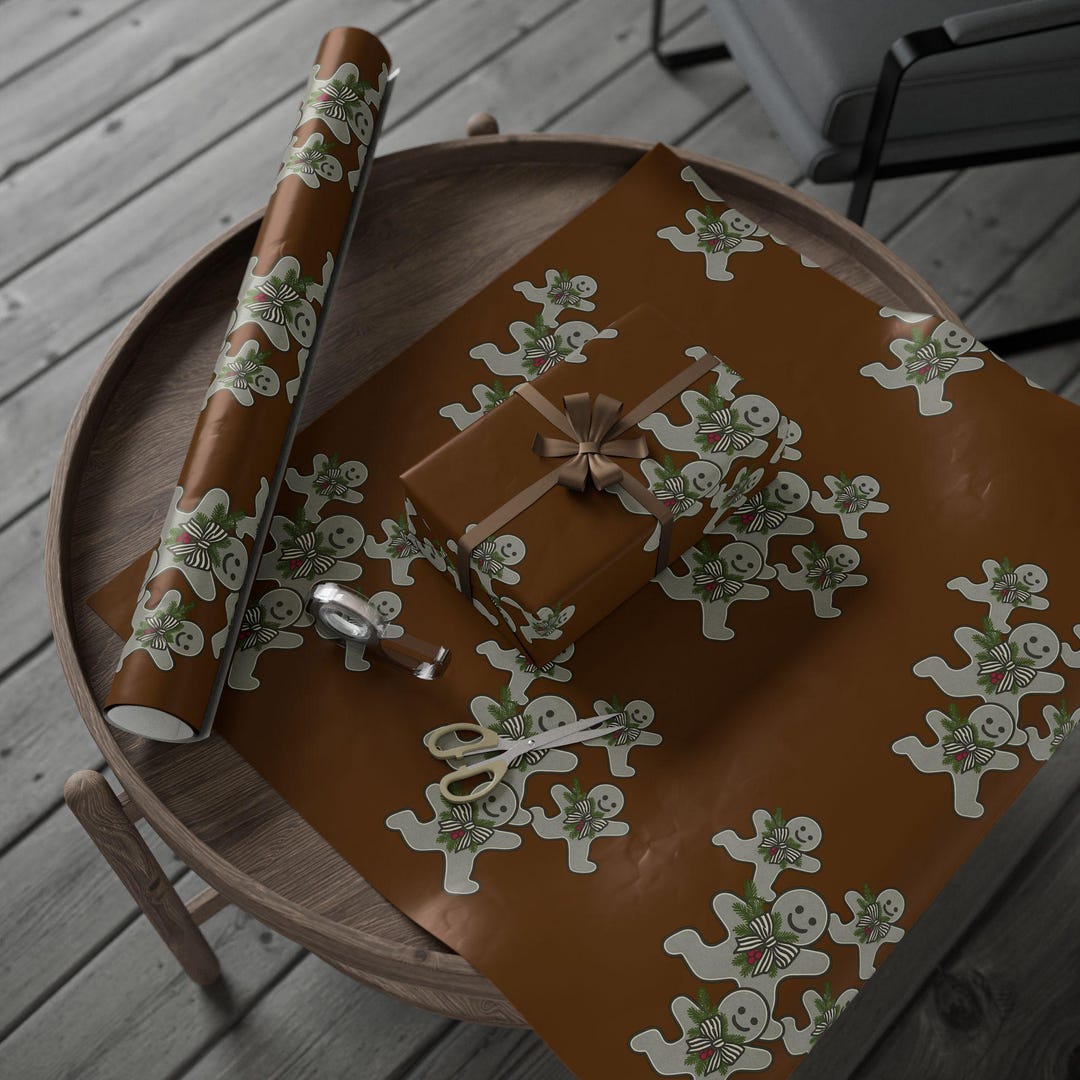 Gingerbread Men Christmas Wrapping Paper Brown Holiday Gift Wrap