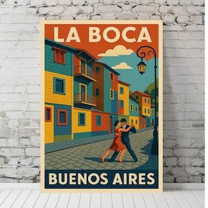 Póster de La Boca, Buenos Aires | Arte mural colorido de Argentina | Impresión de tango | Póster de viaje vintage | Descarga digital