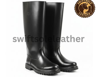 Handgemaakte zwarte leren officierslaarzen – hoge militaire rijstijl, uniseks