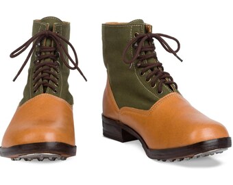 WW2 German Afrika Korps DAK Low Boots Tan Leather Canvas Lace Up Military Reproduction