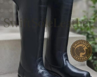 Handmade Black Leather Hessian Boots | 18th Century Reenactment