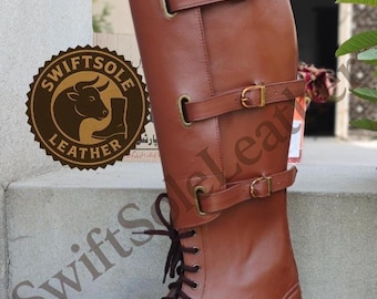 Botas de cuero marrón con tres hebillas, estilo M40 de caballería estadounidense, hechas a mano – Calzado militar vintage para montar a caballo.