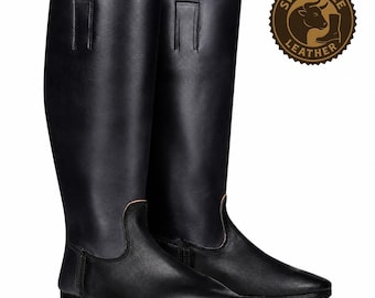 Botas de montar negras de cuero para hombre / Botas ecuestres altas hechas a mano