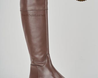 Knee High Brown Leather Boots | Handmade Riding Boots | Classic Long Boots | Flat Heel Winter Boots | Minimalist Leather Footwear