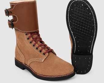 Botas de combate de cuero rugoso estilo M-43 de la Segunda Guerra Mundial hechas a mano / Botas de doble hebilla del Ejército de EE. UU.