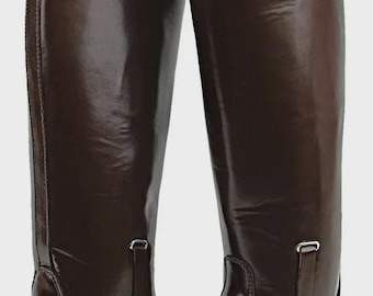 Botas altas de montar de cuero marrón – Calzado de moda invernal estilo ecuestre