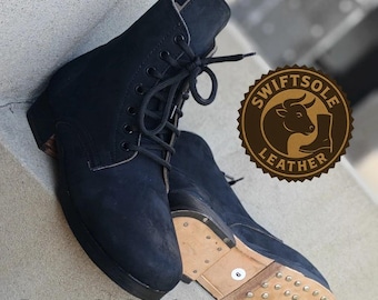 Handmade Black Leather Brogan Boots: Vintage Military Reenactment