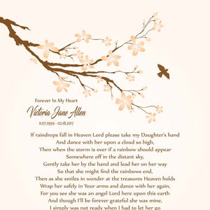 Daughter in Heaven-In Memory of Daughter-Loss of Daughter-Daughter Memorial Print-Sympathy/Condolence Gift-If Raindrops Fall In Heaven Poem
