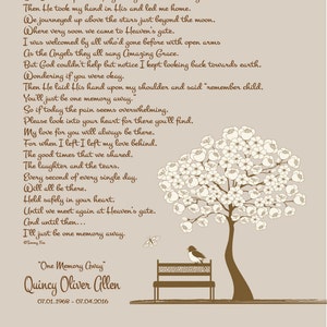 Sympathy Poem-Remembrance Gift-Memorial Print-Loss of Loved One-In Loving Memory-In Memory Of-Bereavement Gift-One Memory Away Poem
