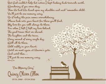 Sympathy Poem-Remembrance Gift-Memorial Print-Loss of Loved One-In Loving Memory-In Memory Of-Bereavement Gift-One Memory Away Poem