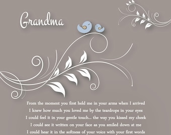 Grandma Gifts from Baby-Grandma Gifts from Grandkids- To Grandma from Granddaughter-To Grandma from Grandson-New Grandma Gift-Choice of Poem