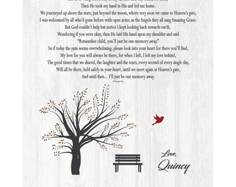 May include: A printable poem titled "One Memory Away" with a black tree and a red bird in the background. The poem is written in memory of someone named Wyatt. The poem includes the text "Love, Quincy".