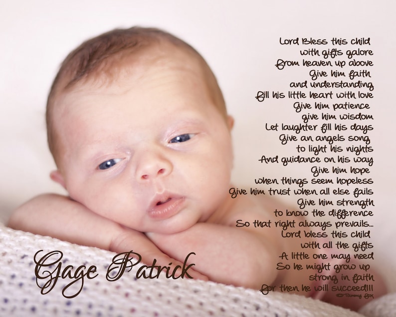 Baptism Gift For Godson Grandson Baby Boy Lord Bless This Child Personalized Poetry Print image 3