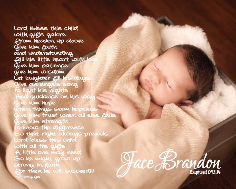 Baptism Gift For Godson Grandson Baby Boy Lord Bless This Child Personalized Poetry Print image 4