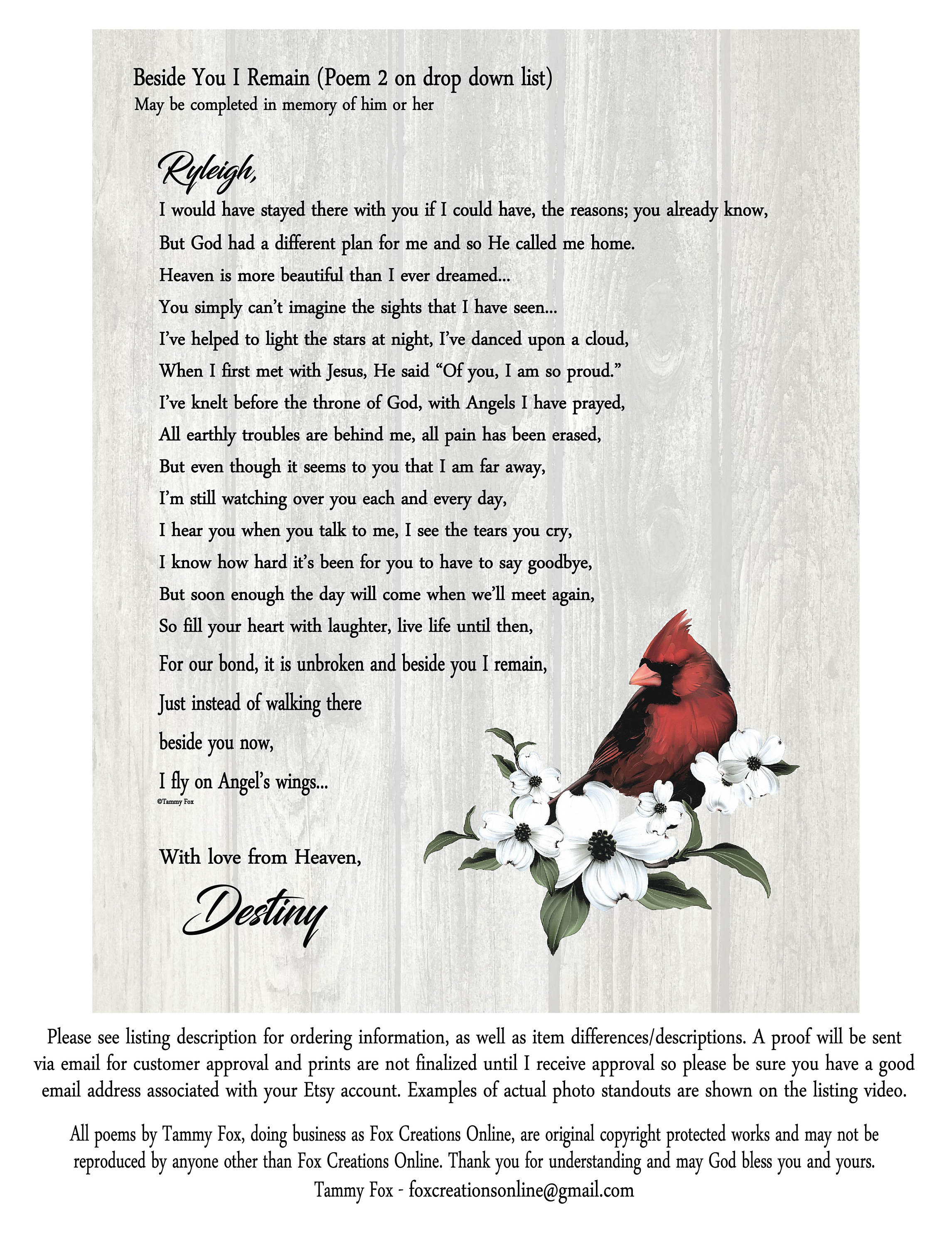 Letters From Heaven - Personalized Memorial Print - In Memory Of - Sympathy Gift - Bereavement Gifts - Memorial Keepsake - Choice of Poem