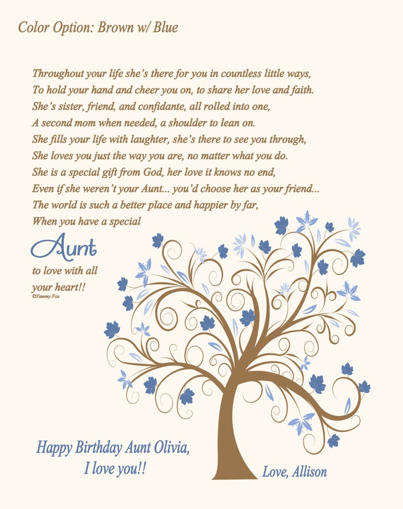 Gifts for Aunts-Aunt Birthday Gift-Thank You Gift for Aunt-Aunt Poem-Aunt Wedding Print-Personalized Print-Throughout Your Life Poem