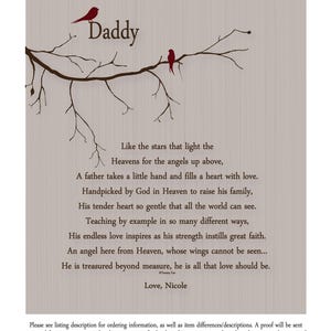 Fathers Day Gifts from Child, Personalized New Daddy Print, Gift for Son, Father Daughter, Daddy Son, Choice of Poem imagen 6