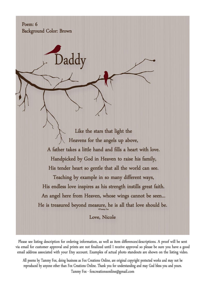 Fathers Day Gifts from Child, Personalized New Daddy Print, Gift for Son, Father Daughter, Daddy Son, Choice of Poem imagen 6