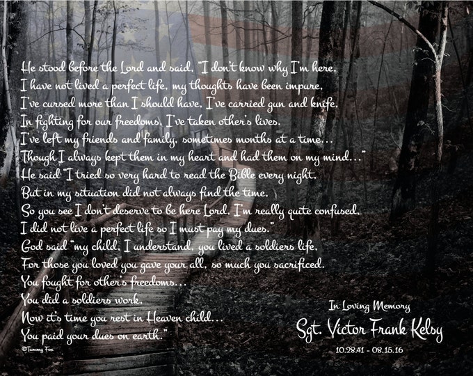 Soldier Memorial Poem-soldier Remembrance Print-fallen Soldier - Etsy