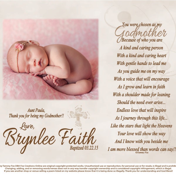 Godmother Gift Godfather Gift Godparents Thank You Gift Personalized Poetry Print You Were Chosen