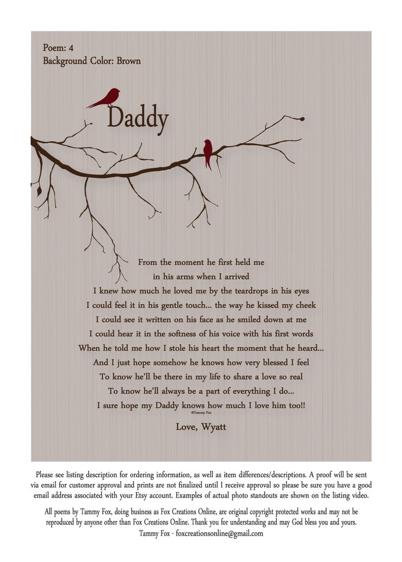 Fathers Day Gifts from Child, Personalized New Daddy Print, Gift for Son, Father Daughter, Daddy Son, Choice of Poem imagen 4