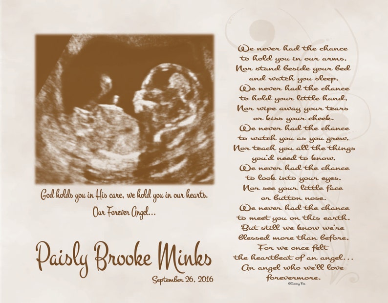 Miscarriage Memorial Poem-Loss of Unborn Baby-In Loving Memory-Sympathy Gift-Personalized Sonogram Print-Heartbeat Of An Angel Poem