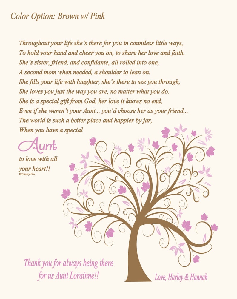 Gifts for Aunts-Aunt Birthday Gift-Thank You Gift for Aunt-Aunt Poem-Aunt Wedding Print-Personalized Print-Throughout Your Life Poem